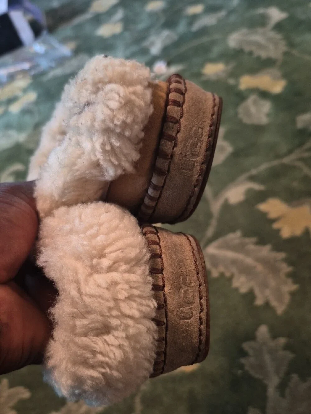 UGG Tan Suede Faux-Shearling Cuff Slip-On Winter Boots